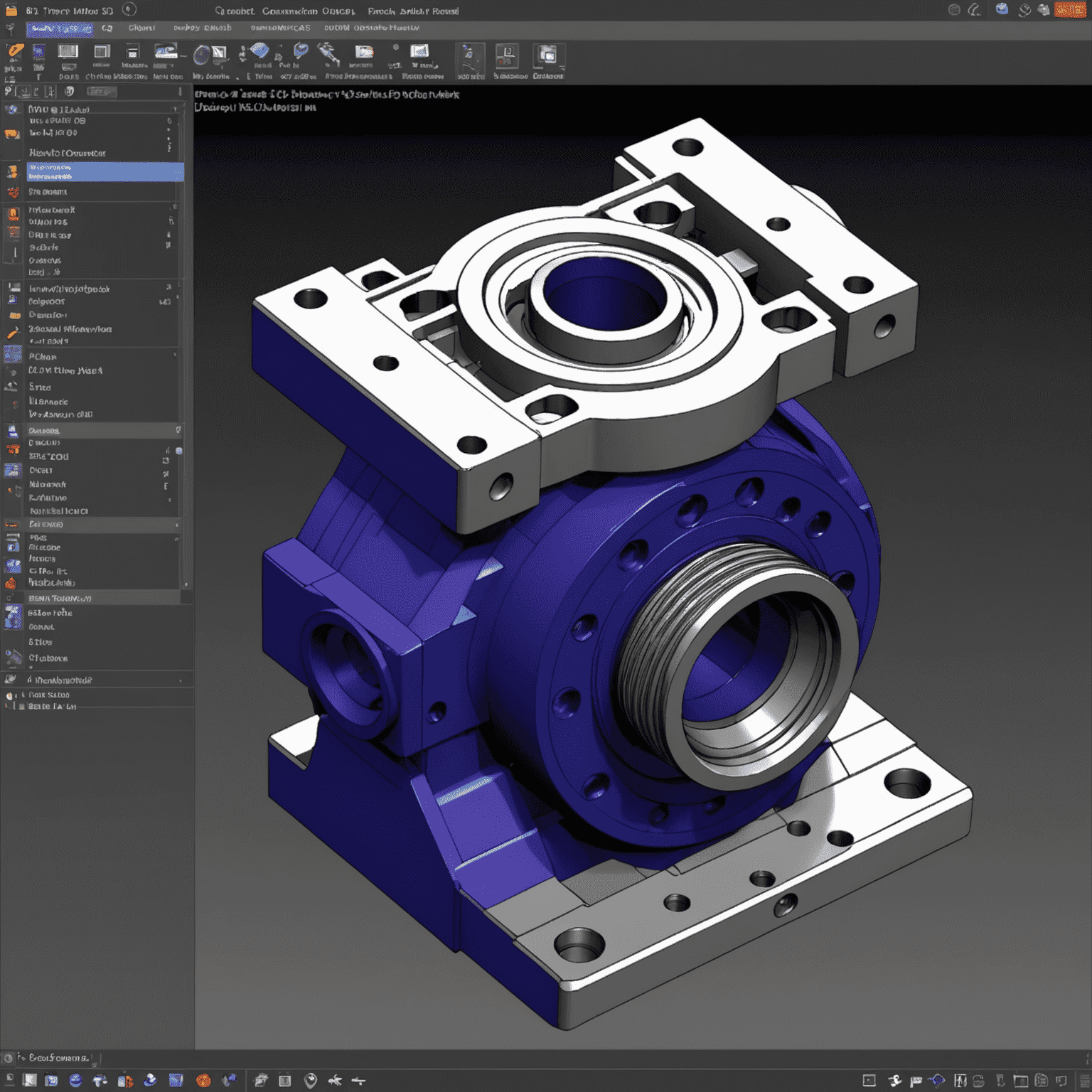 Screenshot of FreeCAD interface showing a complex 3D model of a mechanical part