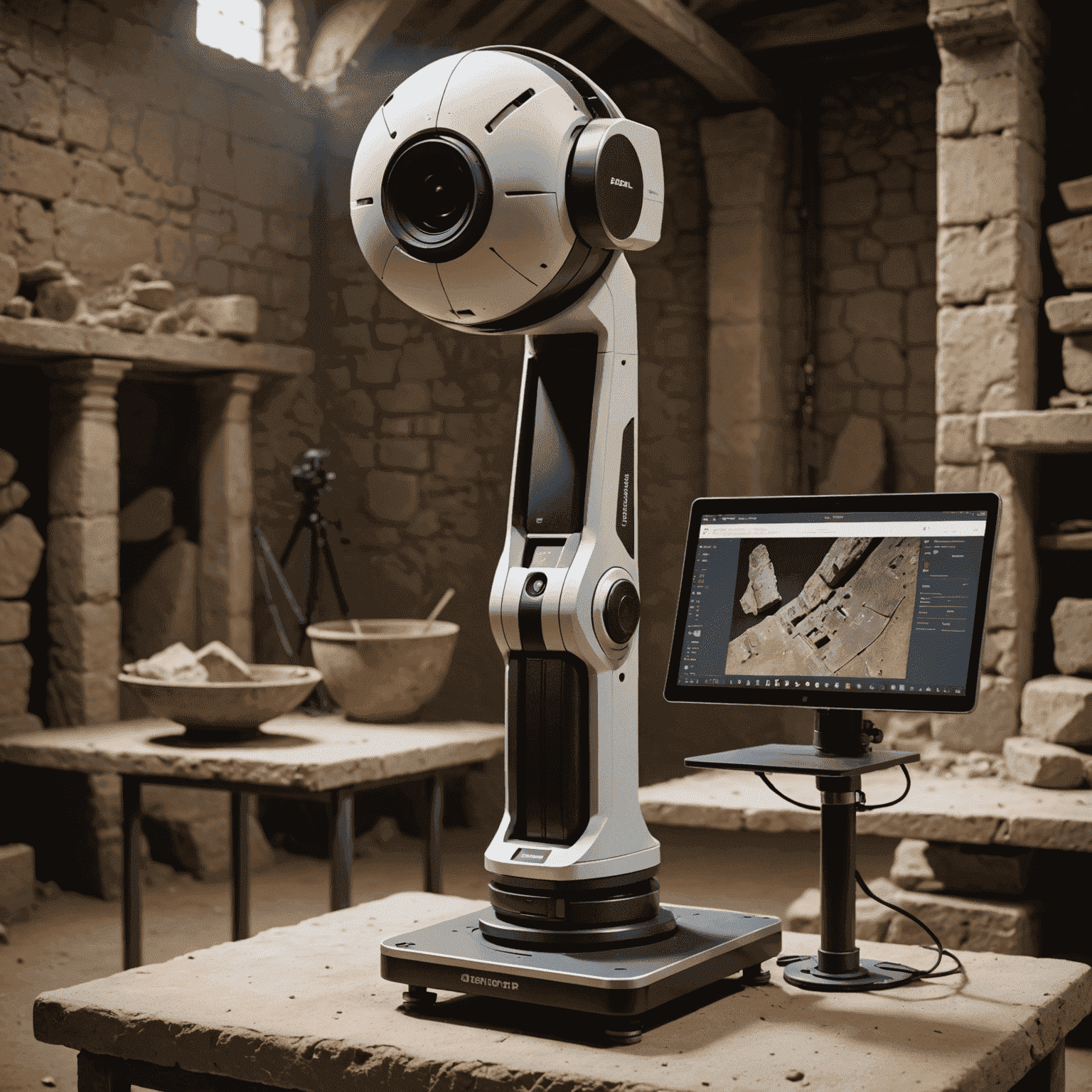 Advanced 3D scanner capturing detailed data of an archaeological artifact